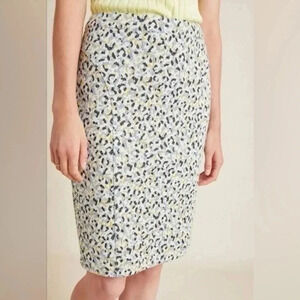 Anthropologie Maeve Leopard Print Jacquard Pencil Skirt Knit Blue Gold Size 3X